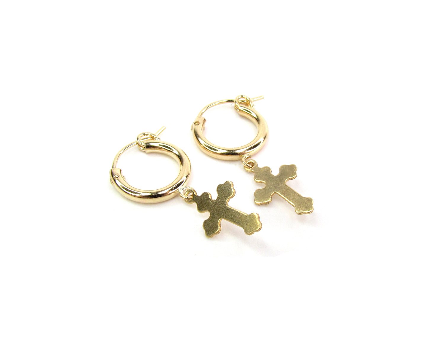 Maltese Cross Charm Hoop Earrings | 14K Gold Filled