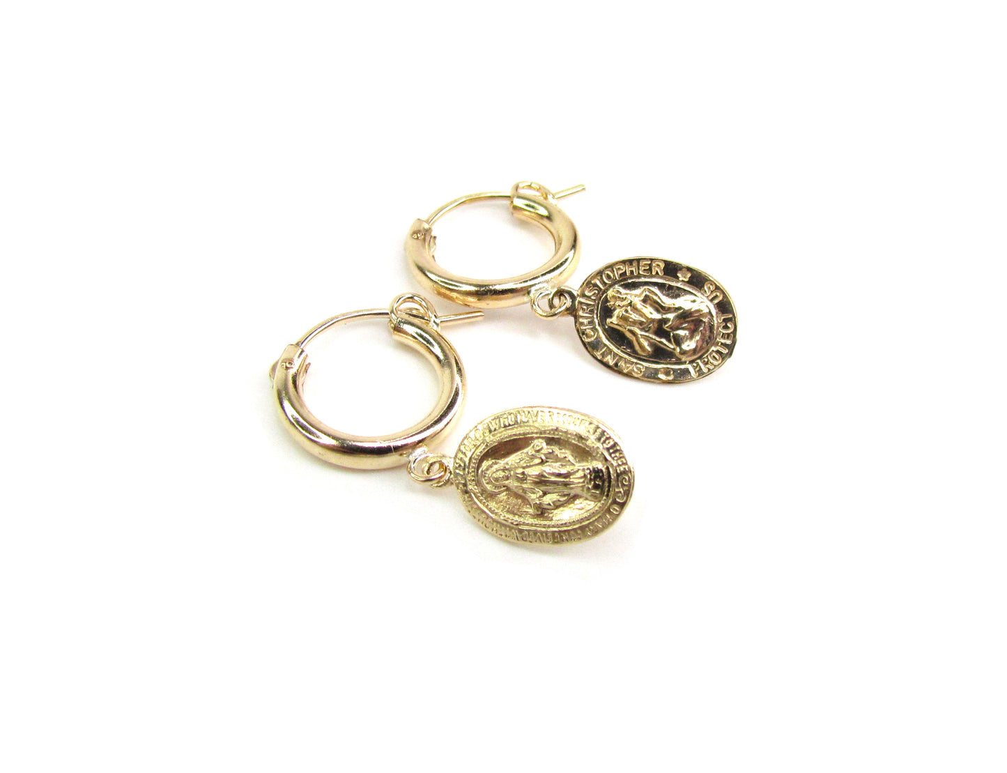 Virgin Mary or St. Christopher Charm Hoop Earrings