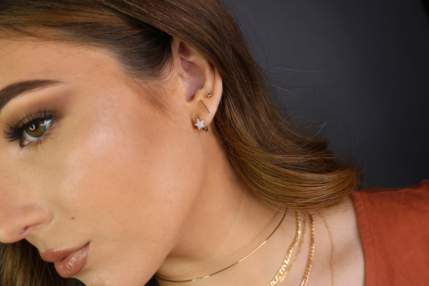 14K Shooting Star CZ Huggie Hoops