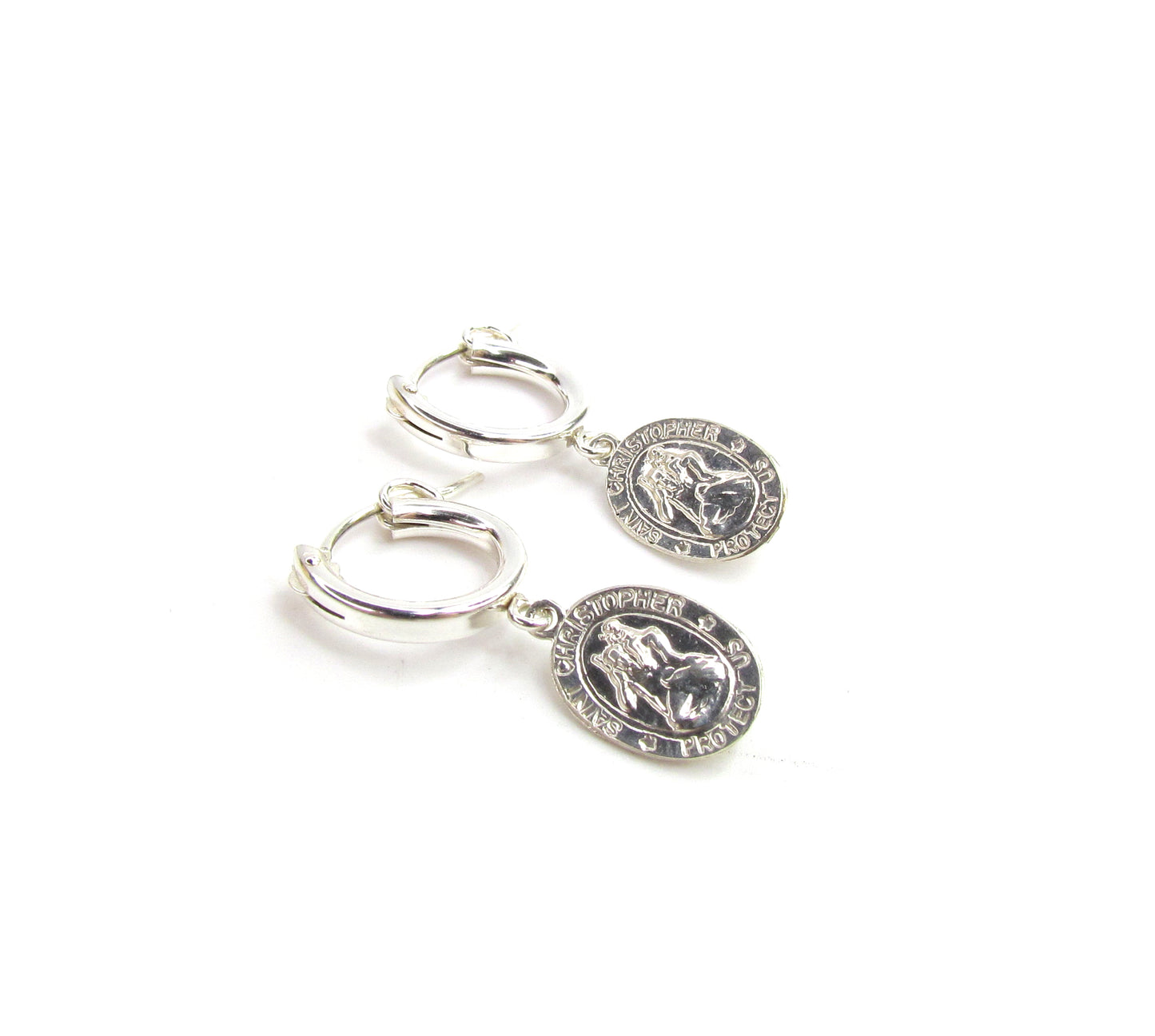 Virgin Mary or St. Christopher Charm Hoop Earrings