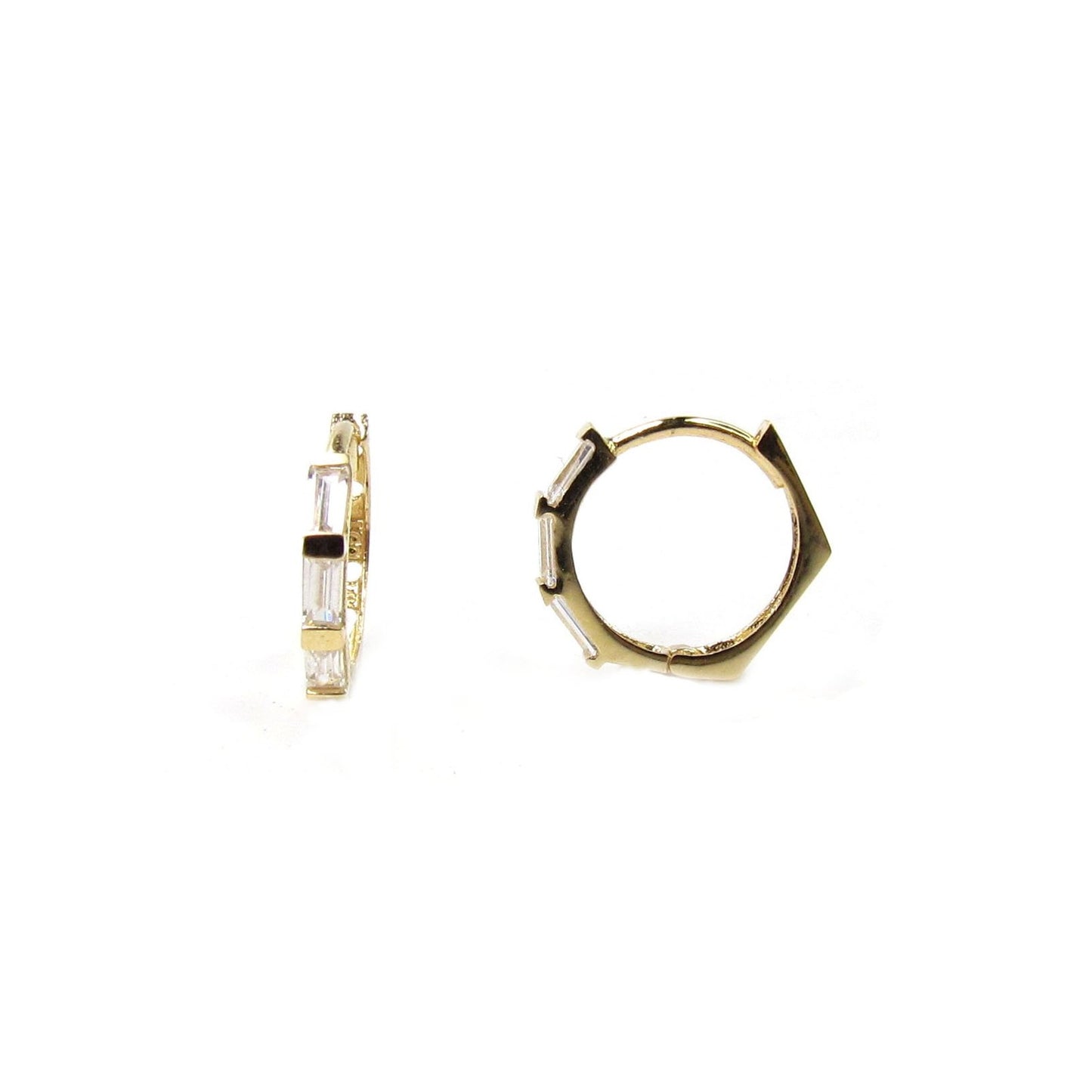14K CZ Baguette Octagon Hoop Earrings