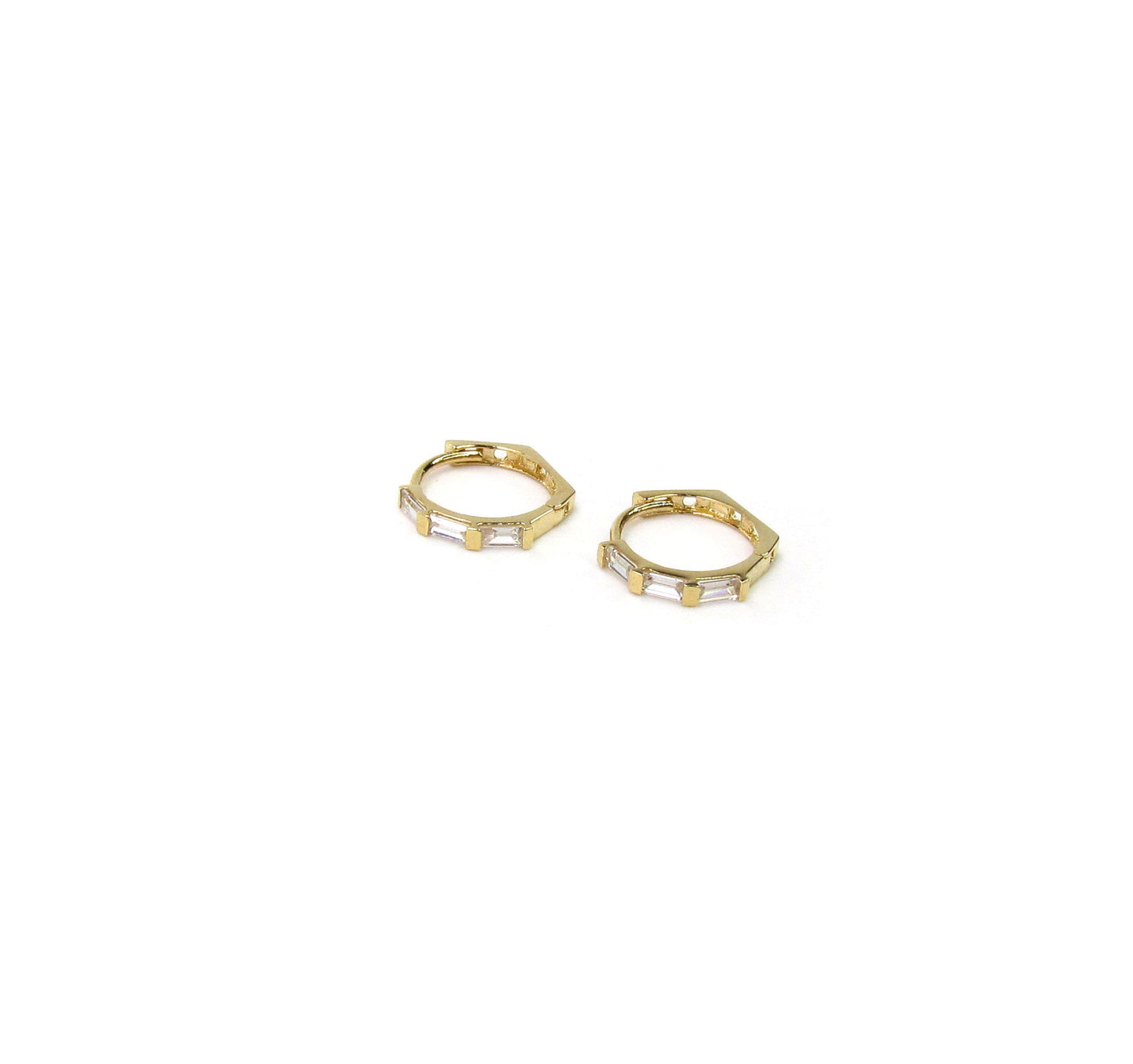 14K CZ Baguette Octagon Hoop Earrings