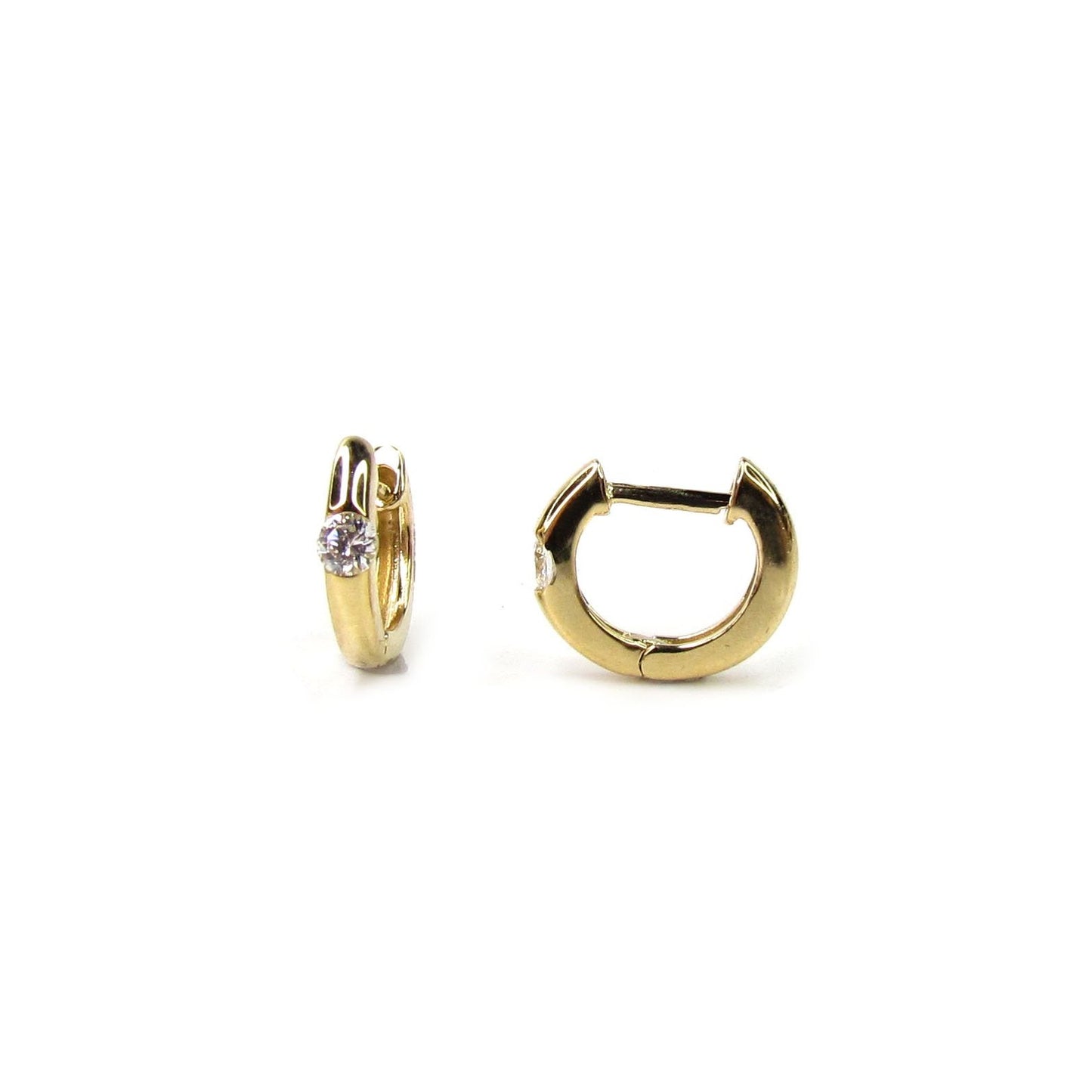 14K Gold Tiny Hoop Earrings with Single CZ | Click Lock Closure | Single or Pair