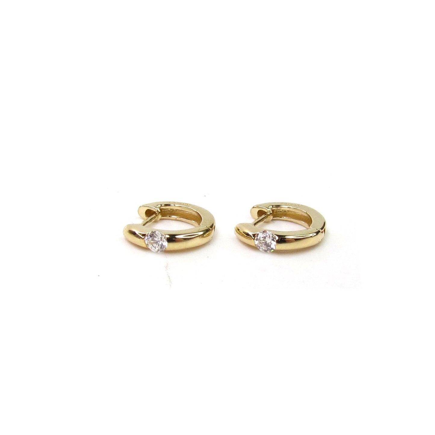 14K Gold Tiny Hoop Earrings with Single CZ | Click Lock Closure | Single or Pair