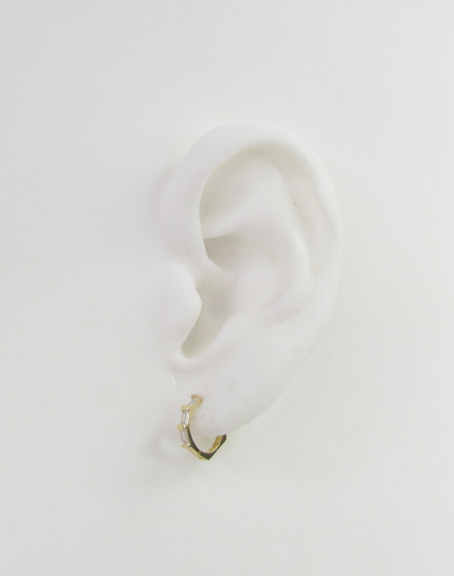 14K CZ Baguette Octagon Hoop Earrings