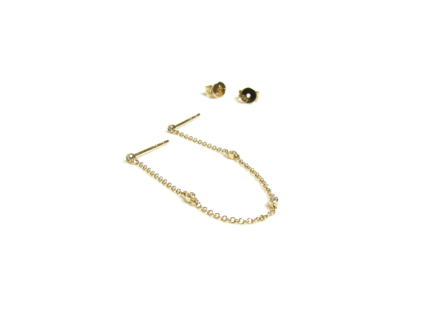 14K Double Diamond Handcuff Chain Earrings