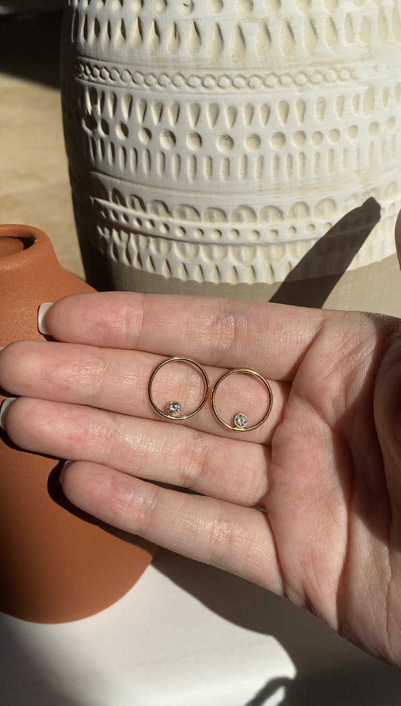 CZ Circle Earrings | 14kt Gold Filled Open Hoop Design | Bezel-Set CZ Accent