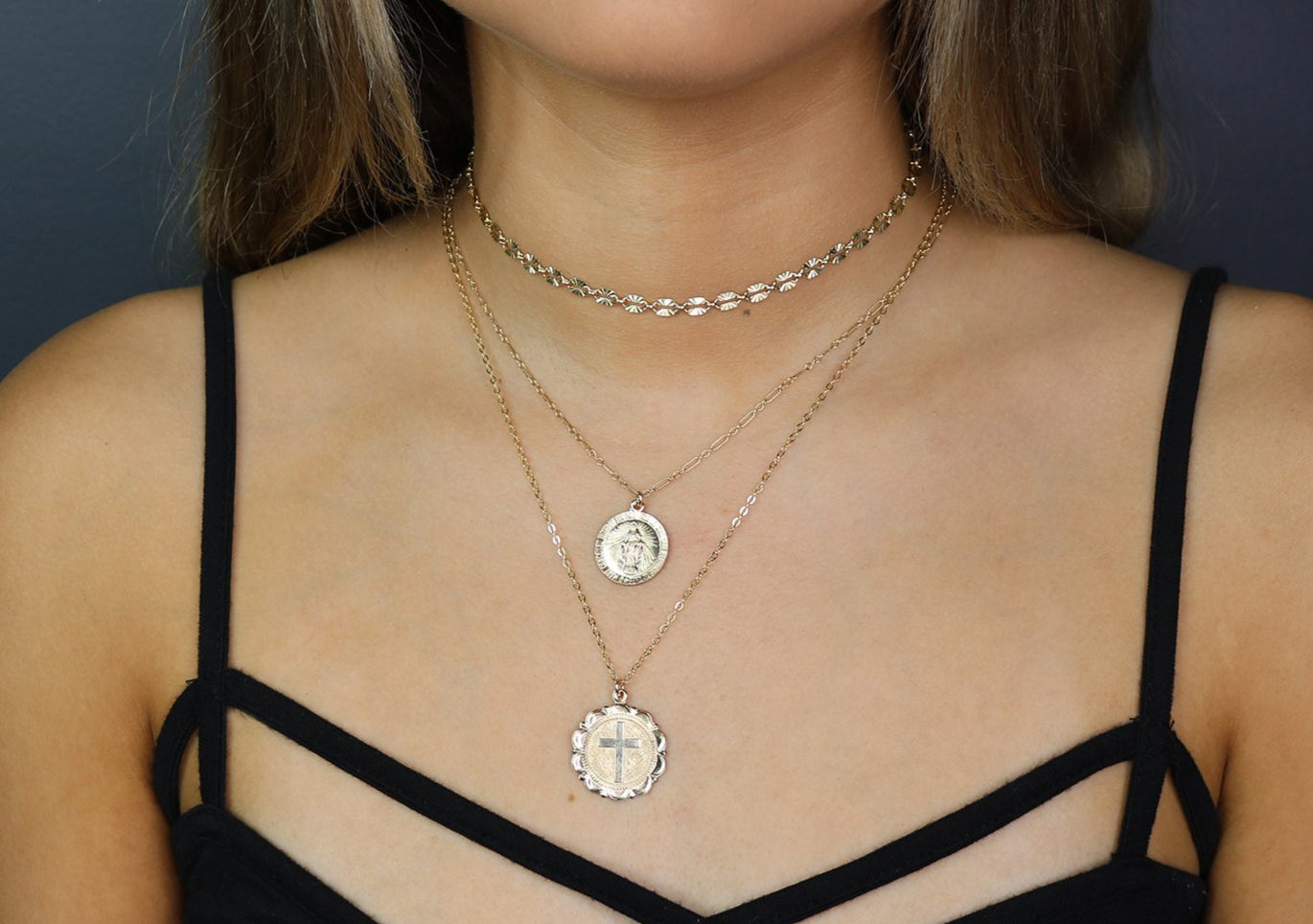 Coin Cross Necklace | Gold Pendant Necklace | Dainty Everyday Jewelry