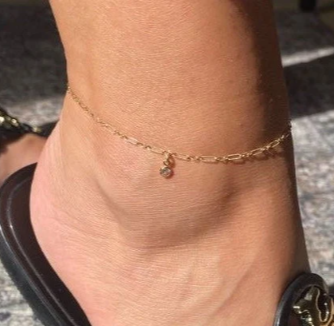 CZ Drop Anklet on Textured 3+1 Chain | Dainty Chain Anklet