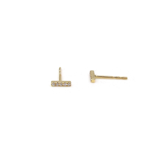 14K Gold Diamond Bar Stud Earrings | Single or Pair