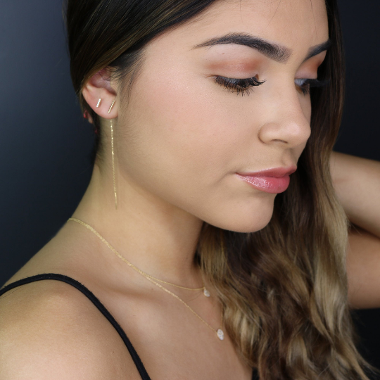 14K Gold Diamond Bar Stud Earrings | Single or Pair