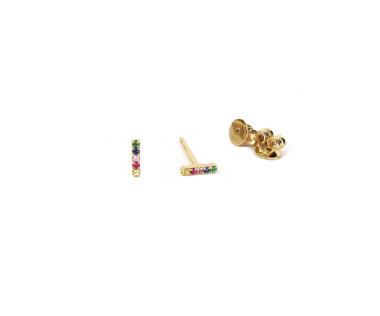14K Rainbow Mini Bar Earrings