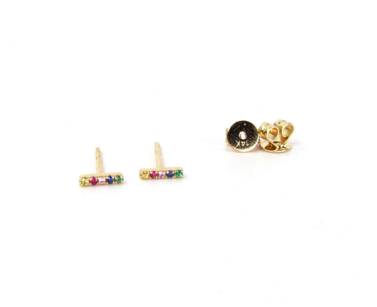 14K Rainbow Mini Bar Earrings