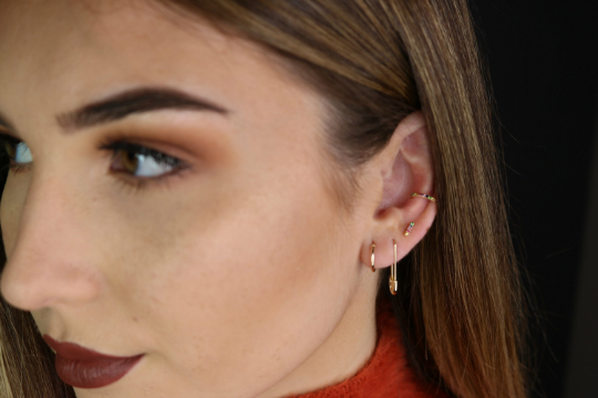 14K Rainbow Mini Bar Earrings