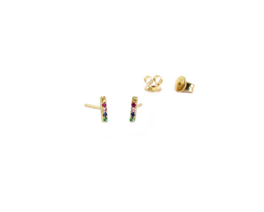 14K Rainbow Mini Bar Earrings