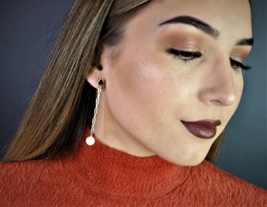 Freshwater Pearl Drop Chain Earrings