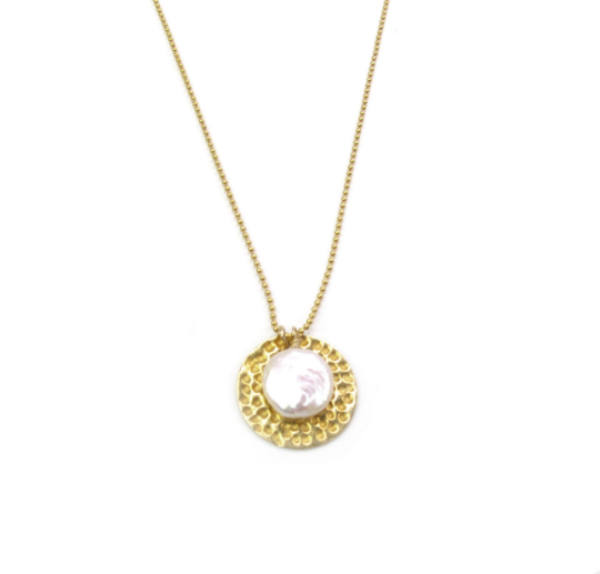 Coin Pearl & Hammered Disc Necklace