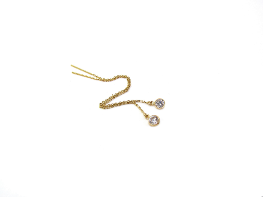 14K CZ Threader Earrings | Dainty Gold Drop Ear Strings