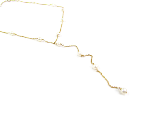 Pearl Y Necklace • Gold Filled Tin Cup Pearl Lariat