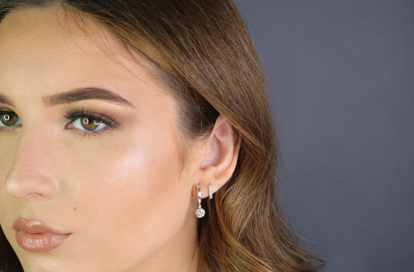 Hoop Earrings with CZ Drop Charm