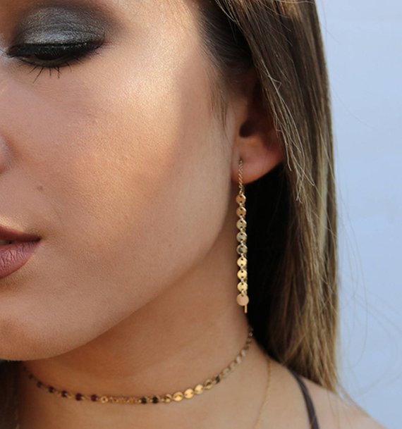 Dangling Disc Threader Earrings | Minimalist Gold & Silver Drop Earrings