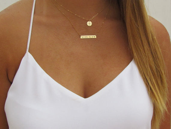 Compass Engraved Charm Necklace