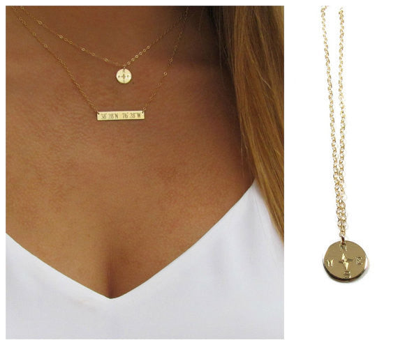 Compass Engraved Charm Necklace