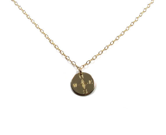 Compass Engraved Charm Necklace