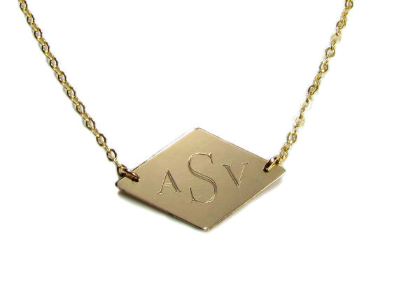 Engraved Monogram Geometric Initial Necklace