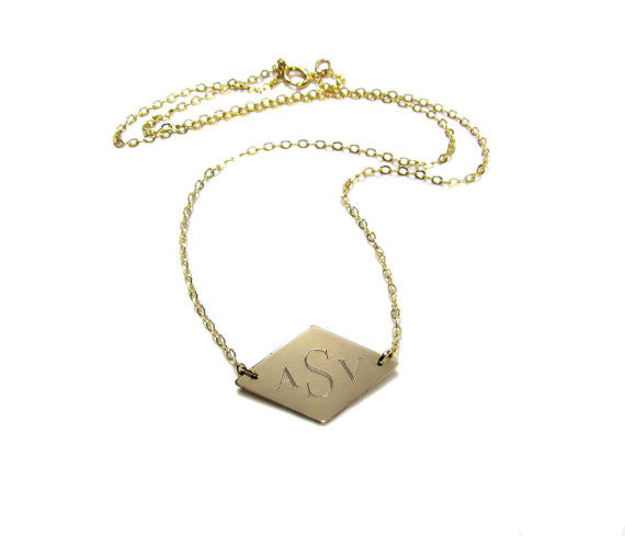 Engraved Monogram Geometric Initial Necklace