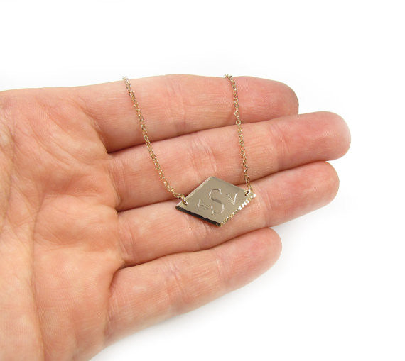 Engraved Monogram Geometric Initial Necklace