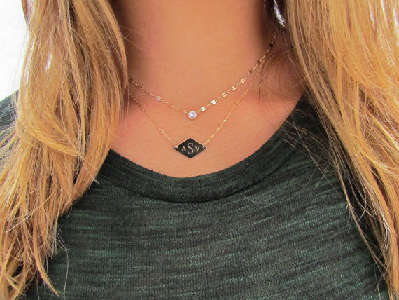Engraved Monogram Geometric Initial Necklace