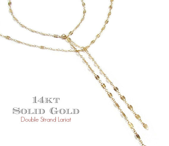 14K Double Strand Lariat Necklace