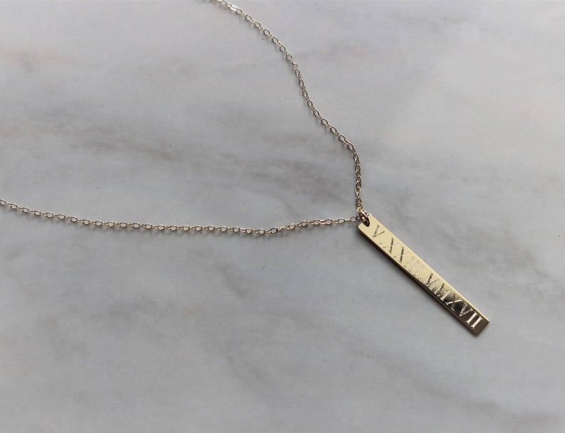 14K Gold Skinny Vertical Bar Pendant | Engravable Necklace