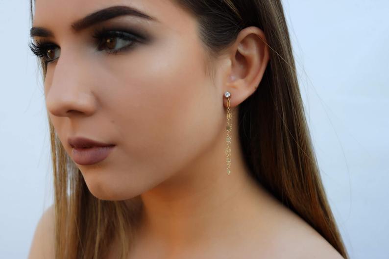 CZ Lace Chain Earrings | Front-to-Back Dangle Earrings