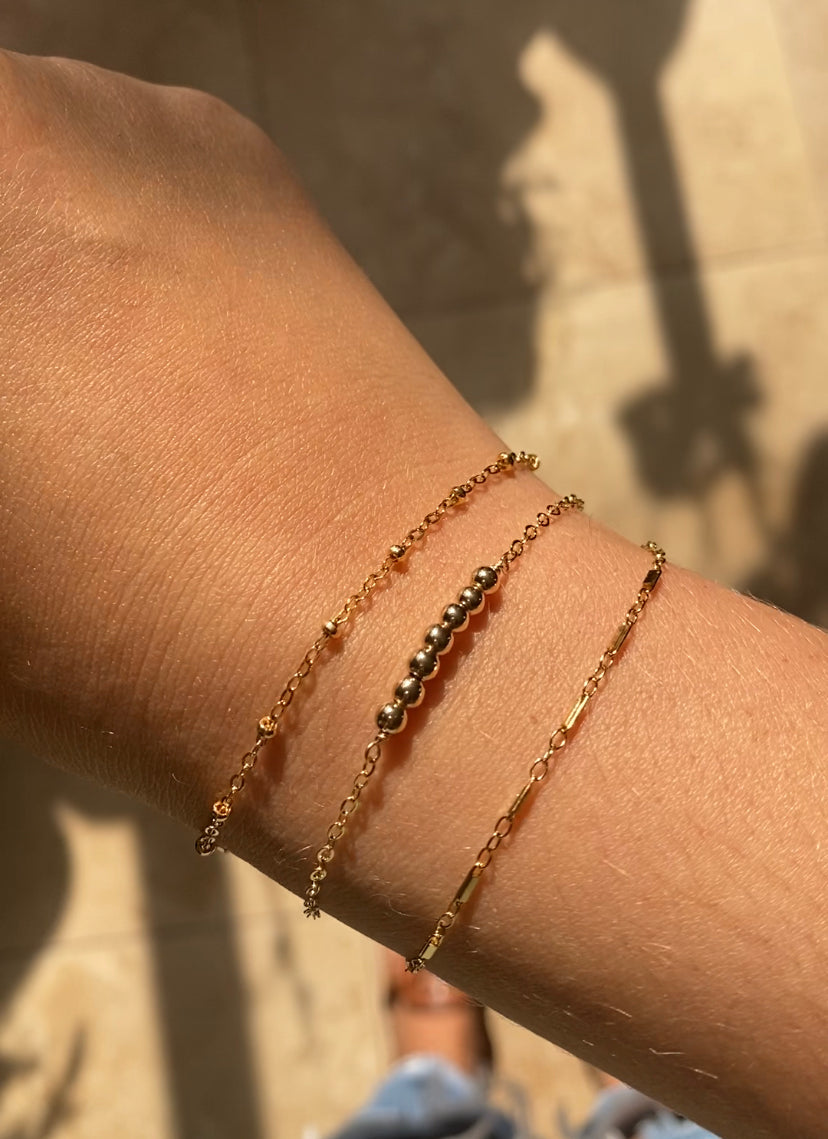 Bead Bar Bracelet | 7 Gold-Filled Beads on Flat Cable Chain