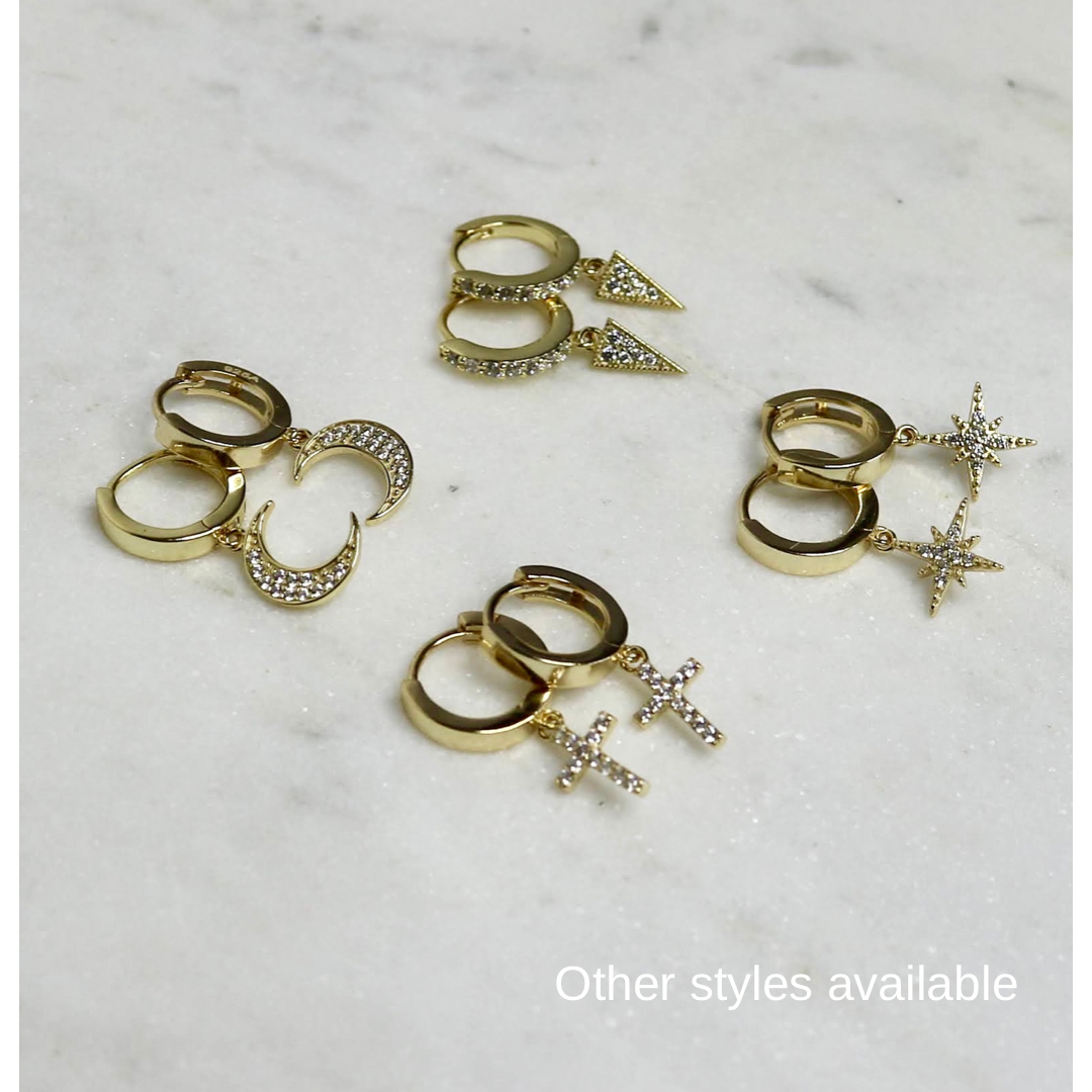 North Star Huggie Hoop Earrings | Pavé CZ Celestial Charm Hoops