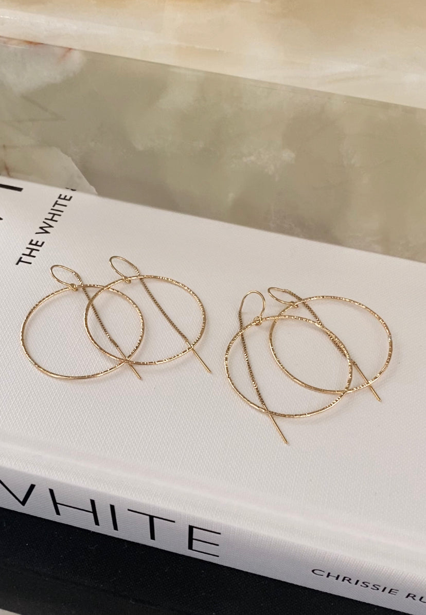Textured Circle Threader Earrings | Linear Texture | Minimalist Modern Jewelry