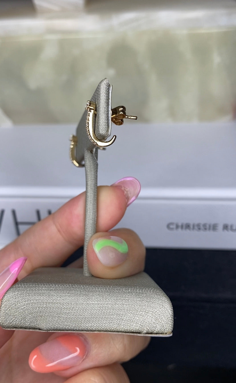 14K Gold Diamond J Hoop Earrings | Curved Diamond Bar Earrings