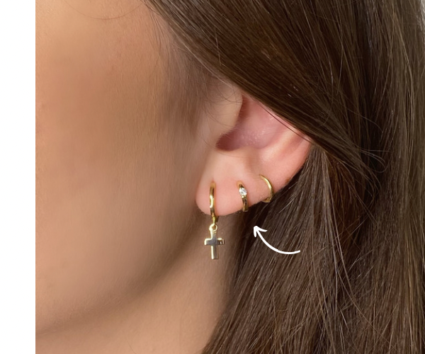 14K Tiny Polished Hoop w/ CZ Yellow Gold