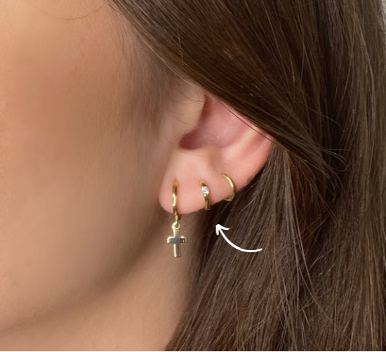 14K Gold Tiny Hoop Earrings with Single CZ | Click Lock Closure | Single or Pair