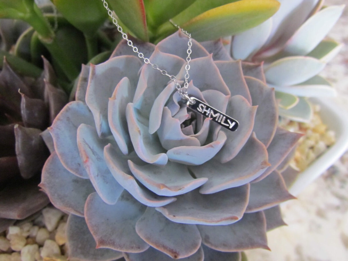 14K Tiny Dash Vertical Bar Necklace | Personalized Engraved Necklace