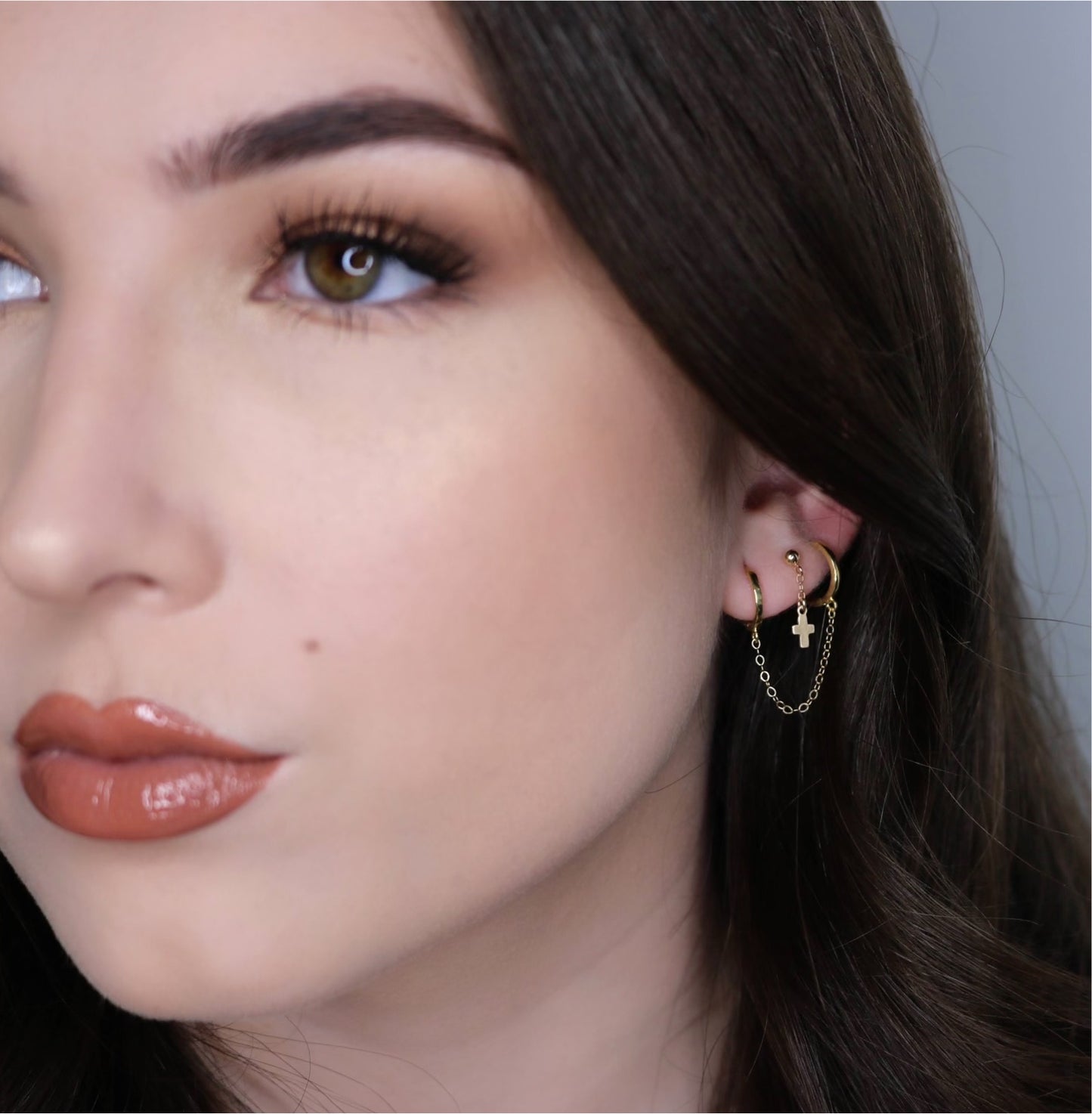 14K Gold Ball Stud Earrings | Dangling Cross Earrings