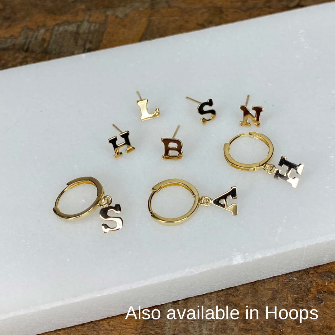 14K Initial Earring Studs | Block Letter Earrings