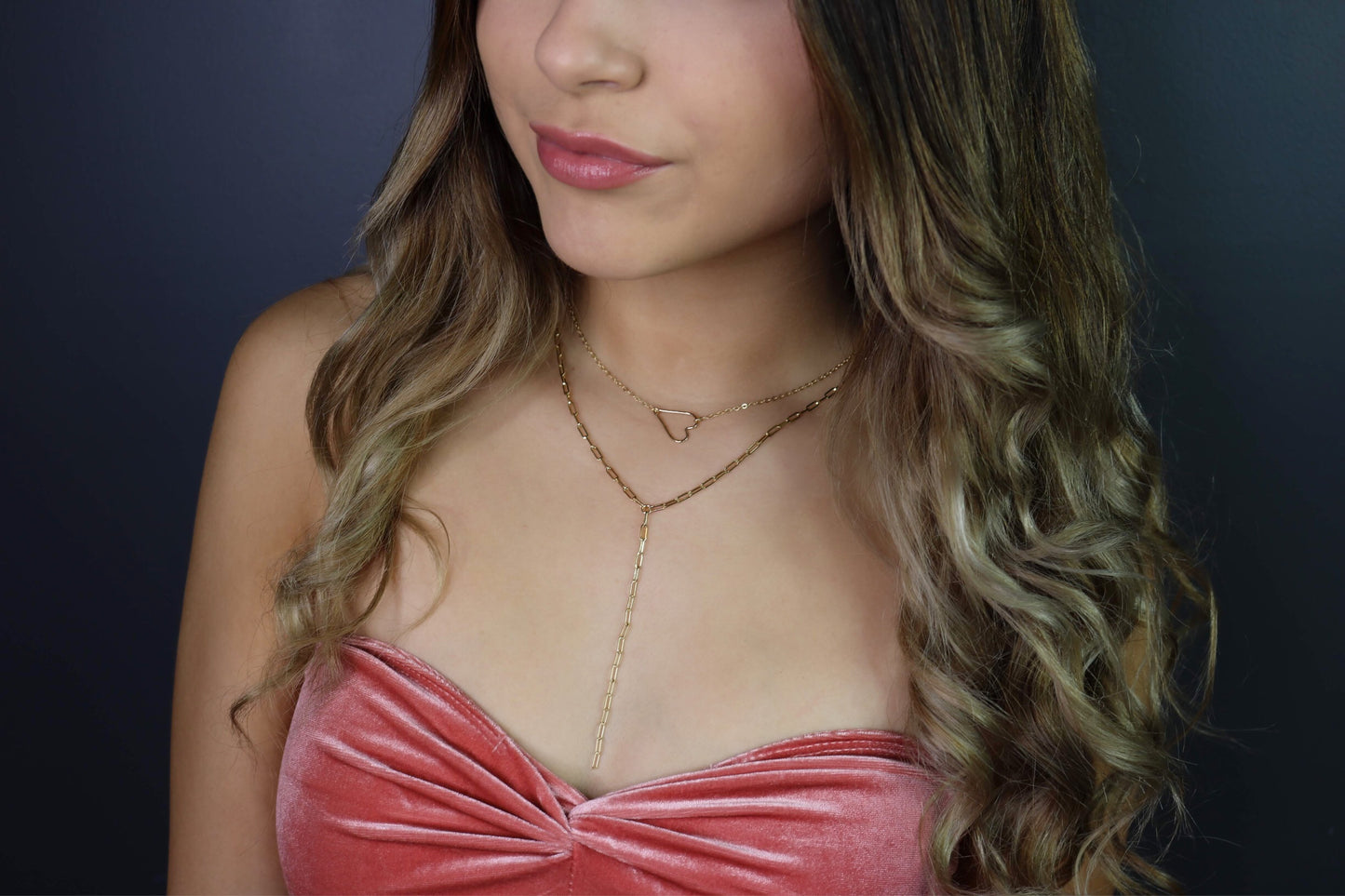 Open Heart Necklace | Tilted Large Heart Pendant | Mirror Bar Chain