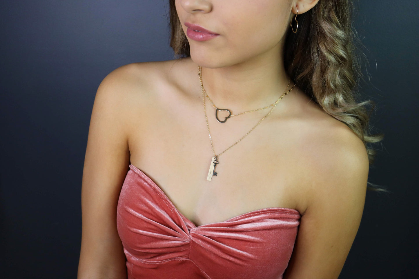 Open Heart Necklace | Tilted Large Heart Pendant | Mirror Bar Chain