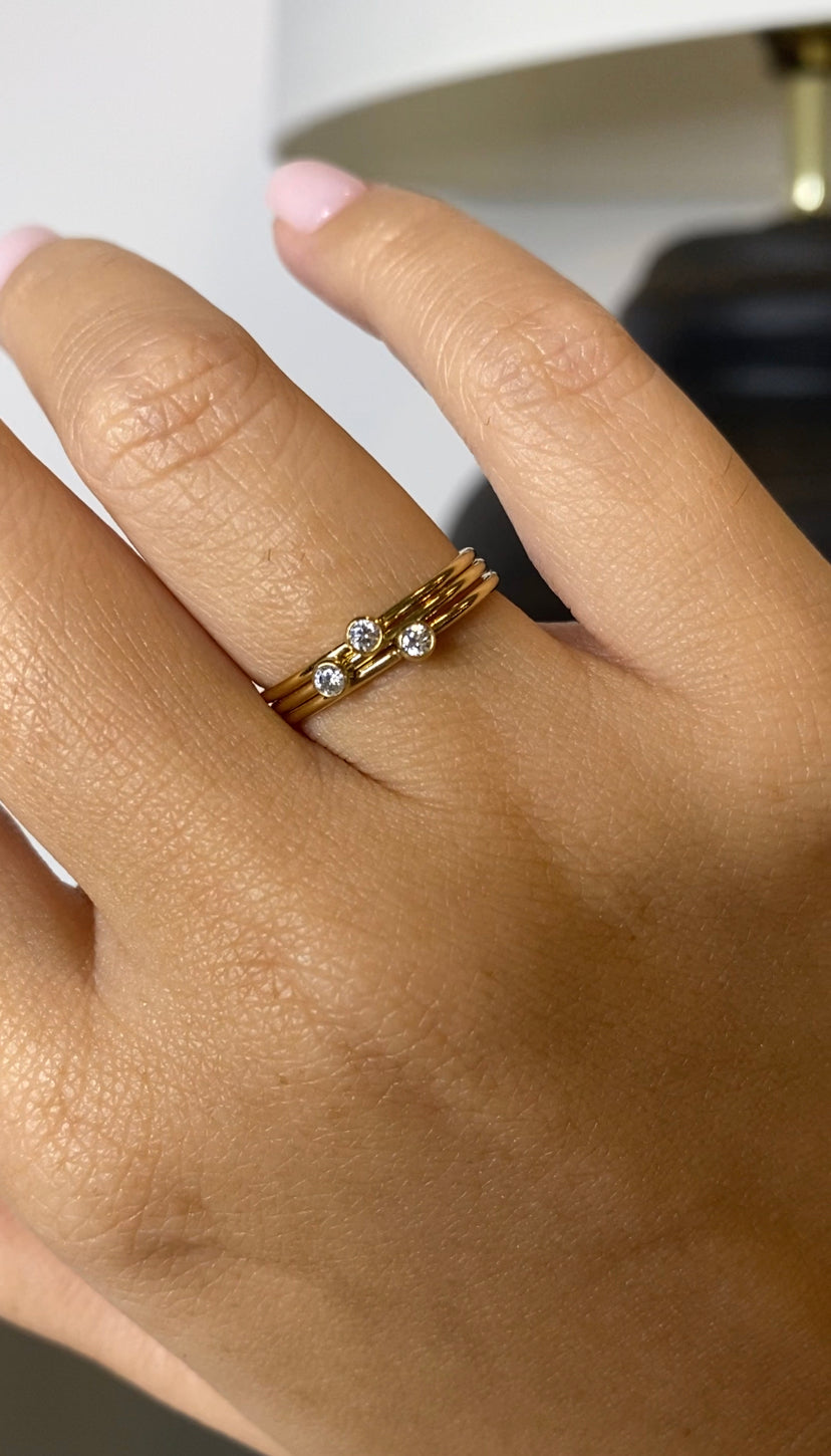 14K Stack Ring | 14K Solid Gold Dainty Ring with Tiny CZ