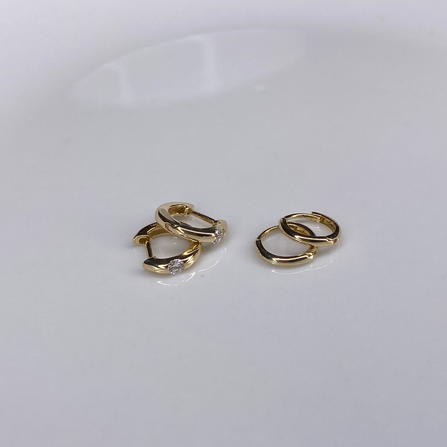 14K Tiny Polished Hoop w/ CZ Yellow Gold