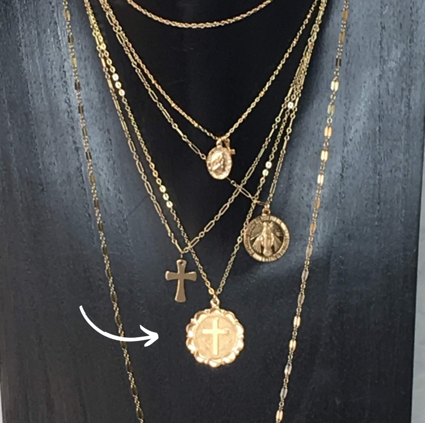 Coin Cross Necklace | Gold Pendant Necklace | Dainty Everyday Jewelry
