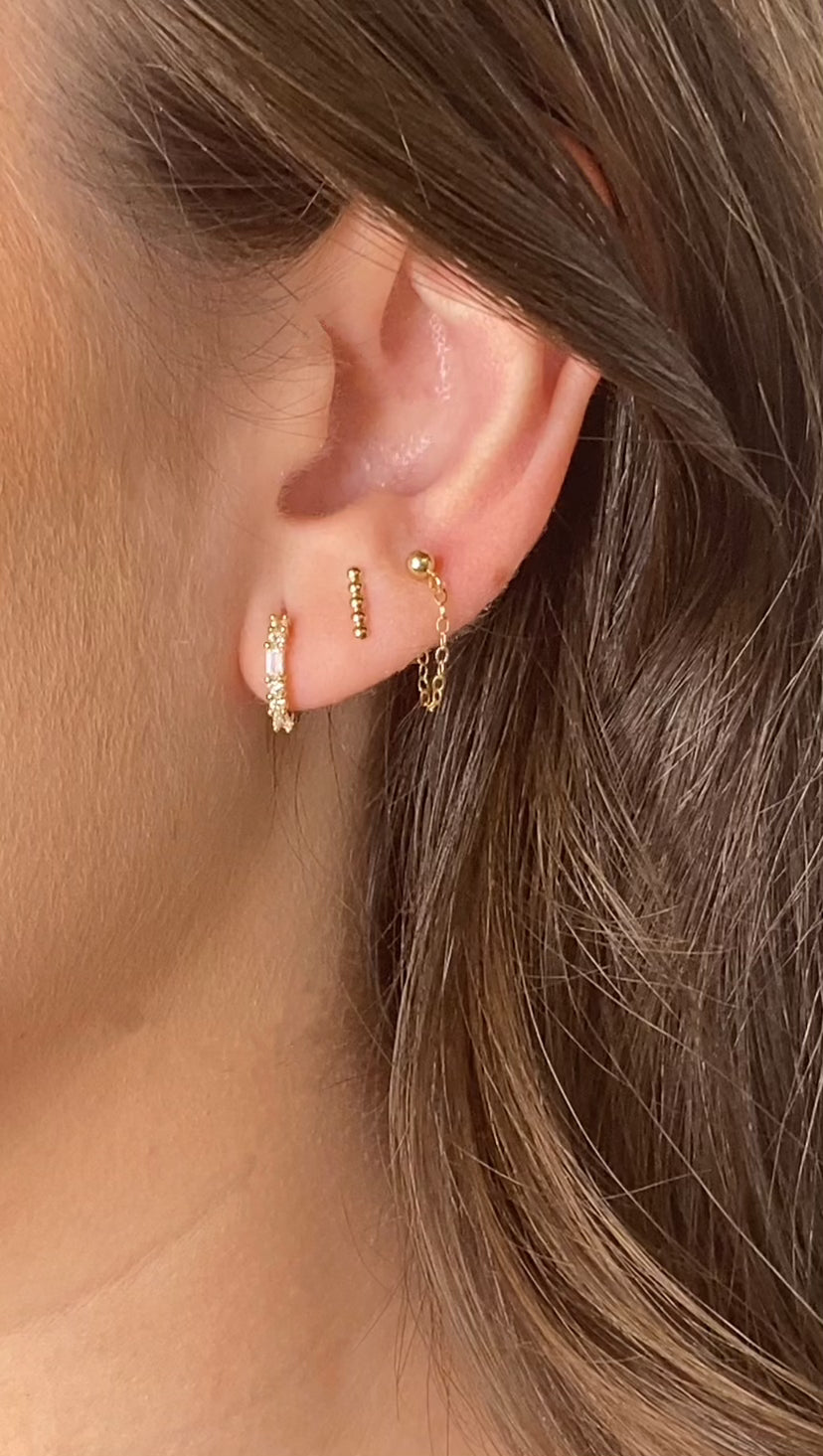 14K Gold Round & Baguette CZ Hoop Earrings | Pair
